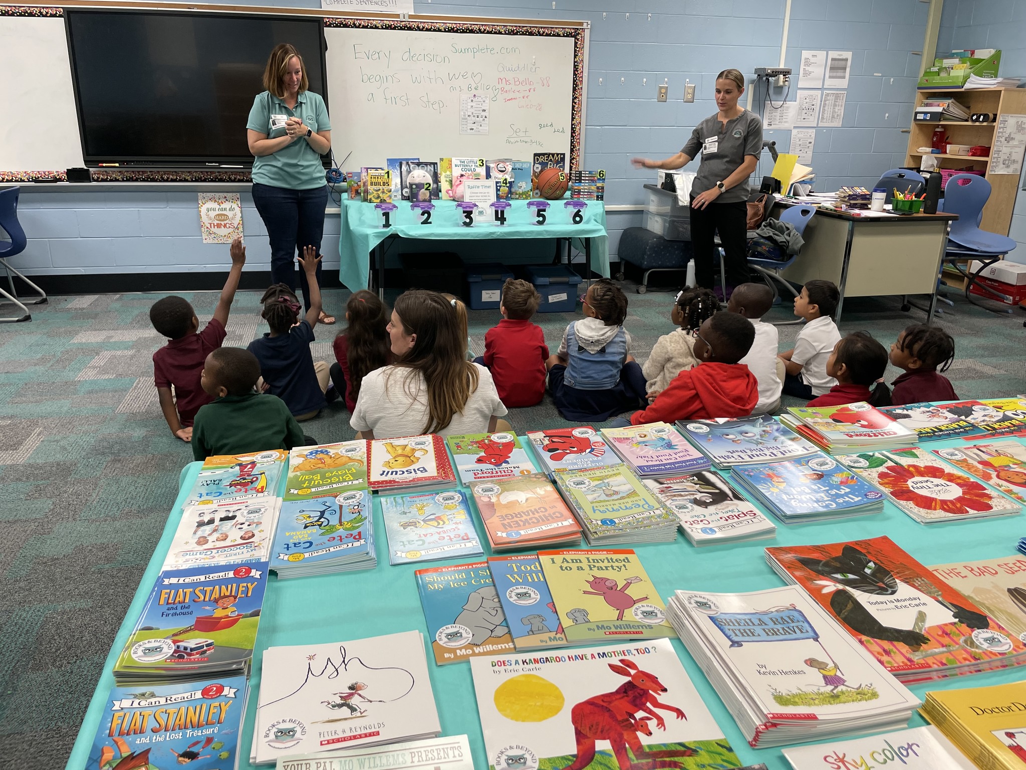Books set out for a free school book fair
